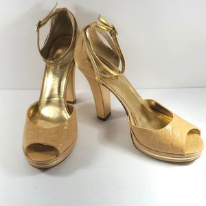 ENZO ANGIOLINI Gold Leather Platform Sandals (S528)